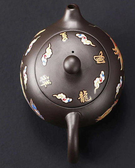 Artisan Dragon and Phoenix Purple Clay Teapot for Traditional Kung Fu Tea Ceremony