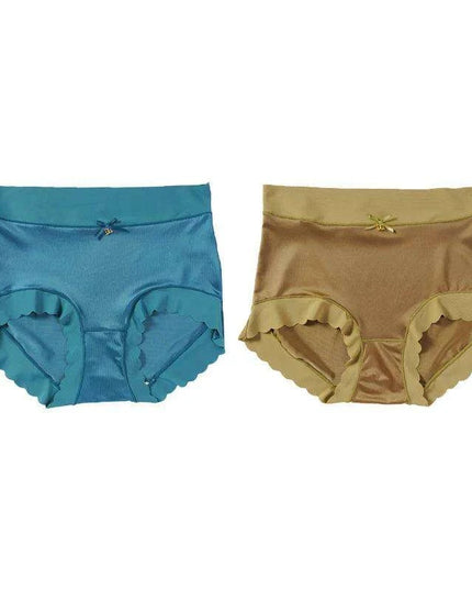 Elegant 2-Pack High-Waisted Satin Ice Silk Seamless Breathable Briefs with Butt Enhancing Design