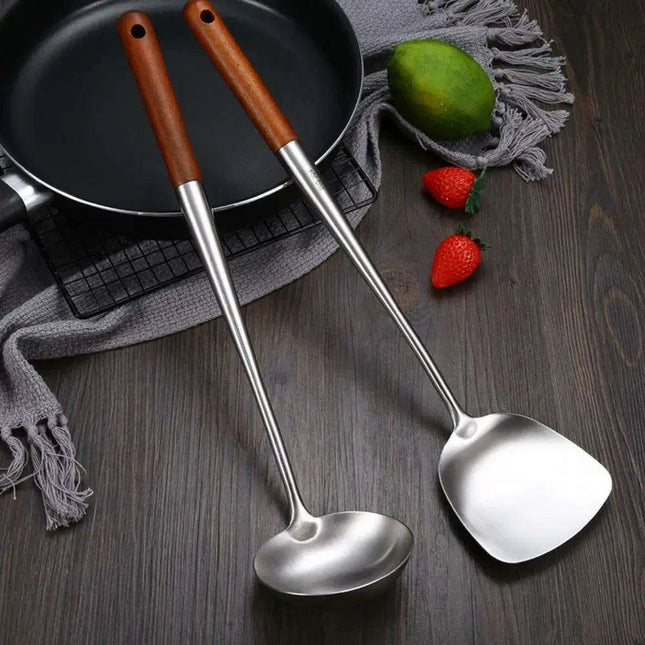 Stainless Steel Wok Spatula and Ladle Kitchen Utensil Set for Cooking