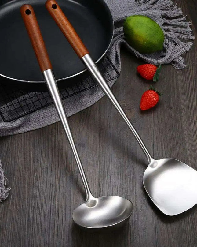 Stainless Steel Wok Spatula and Ladle Kitchen Utensil Set for Cooking