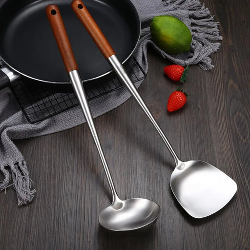 Stainless Steel Wok Spatula and Ladle Set - Kitchen Cooking Tools Kit