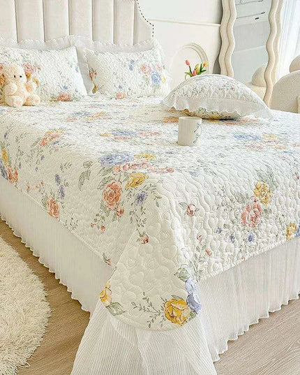 100% Cotton Floral Quilted Bed Cover - Soft & Skin-Friendly Mattress Protector (No Pillowcase Included)