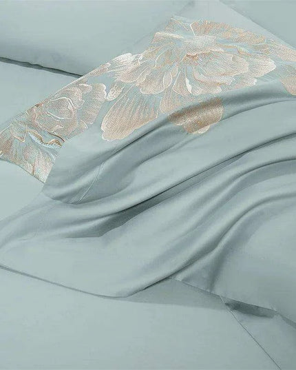 Elegant Floral Embroidered 1400TC Egyptian Cotton 4-Piece Duvet Cover and Sheet Set with Pillowcases