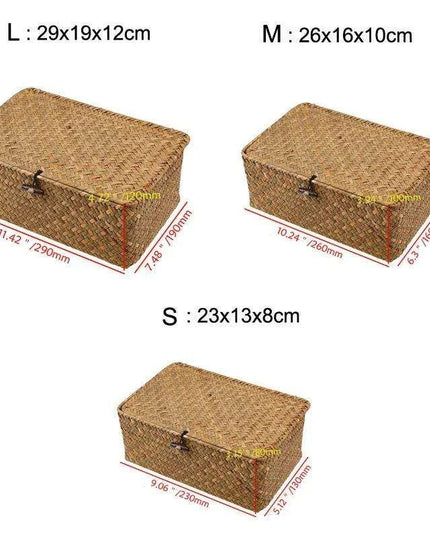 Natural Seagrass Woven Storage Container with Lid - Stylish Basket for Bath Essentials, Cosmetics, and Towels