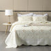 Bohemian Circle Embroidered Quilted Bedding Set with Pillow Shams - 3-Piece Beige & White Cotton Coverlet for Queen/King Size