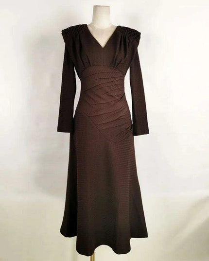 Sleek Asymmetrical V-neck Brown Evening Dress