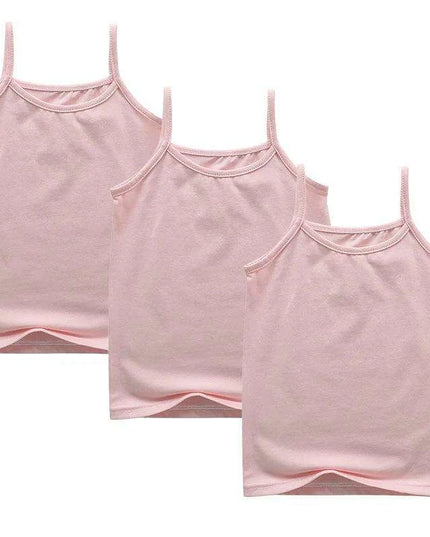 3-Pack Girls' Trendy Sleeveless Cotton Cami Tops - Stylish Spaghetti Strap Vests for Kids