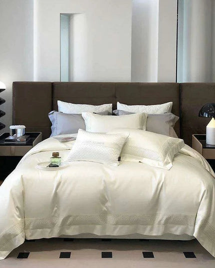 Luxurious 1000TC Egyptian Cotton Embroidered Bed Linen Set - Includes Duvet Cover, Sheet & Pillowcases for King & Queen Sizes