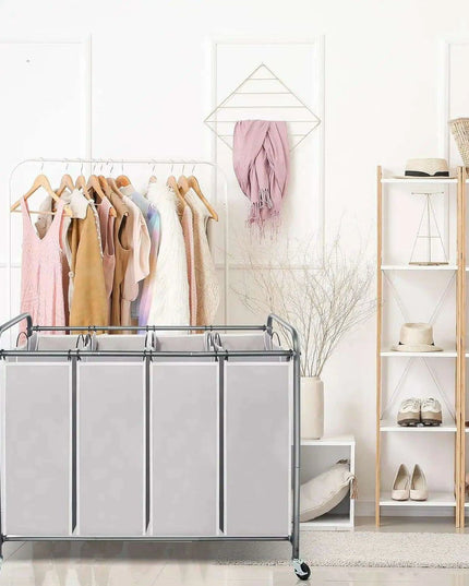 4-Section Portable Laundry Organizer with Waterproof Bags for Effortless Sorting