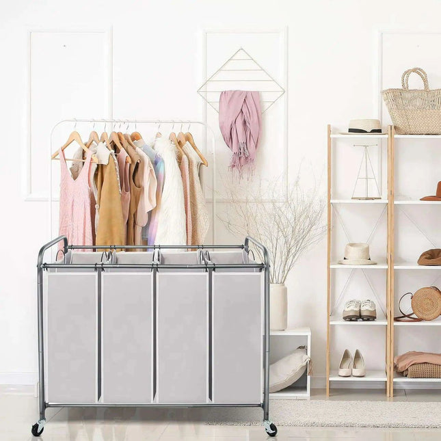 4-Section Portable Laundry Organizer with Waterproof Bags for Effortless Sorting