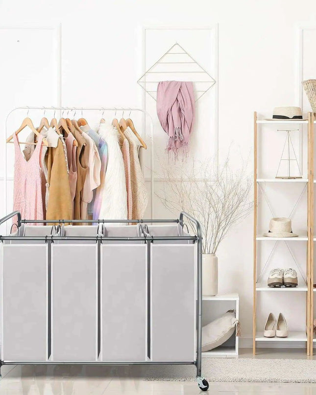 4-Section Portable Laundry Organizer with Waterproof Bags for Effortless Sorting