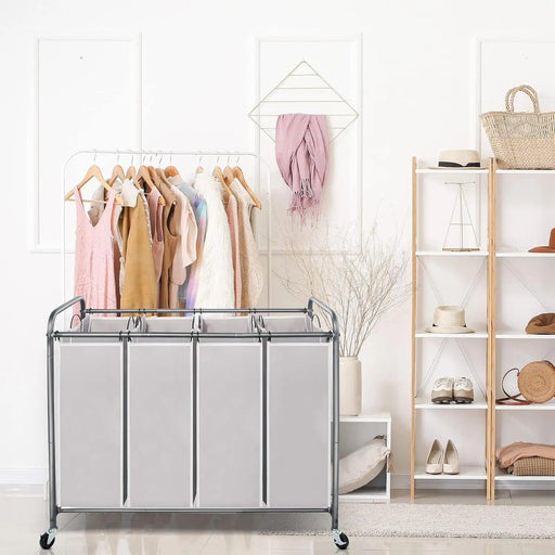 Laundry Cart 4-Bag Sorter with Wheels and Removable Bags