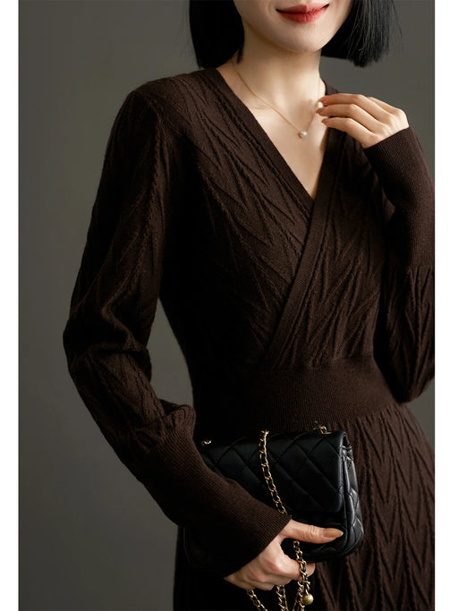 Slimming Tea Break Wool Cashmere Knitted Dress for Women - Autumn/Winter Collection