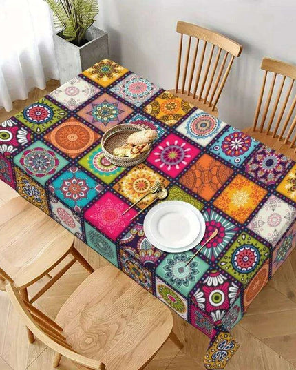 Bohemian Chic Colorful Mandala Rectangular Tablecloth for Celebratory Dining