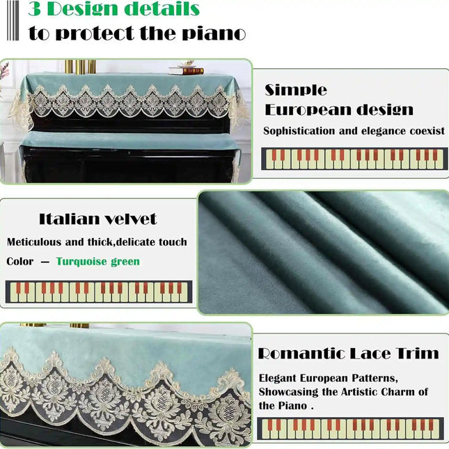 Velvet Piano Dust Cover Set — Lace Trim, Water-Resistant