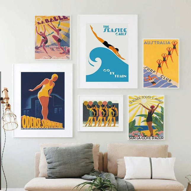 Coastal Elegance: Timeless Vintage Travel Poster Canvas Art for Home and Office Decor