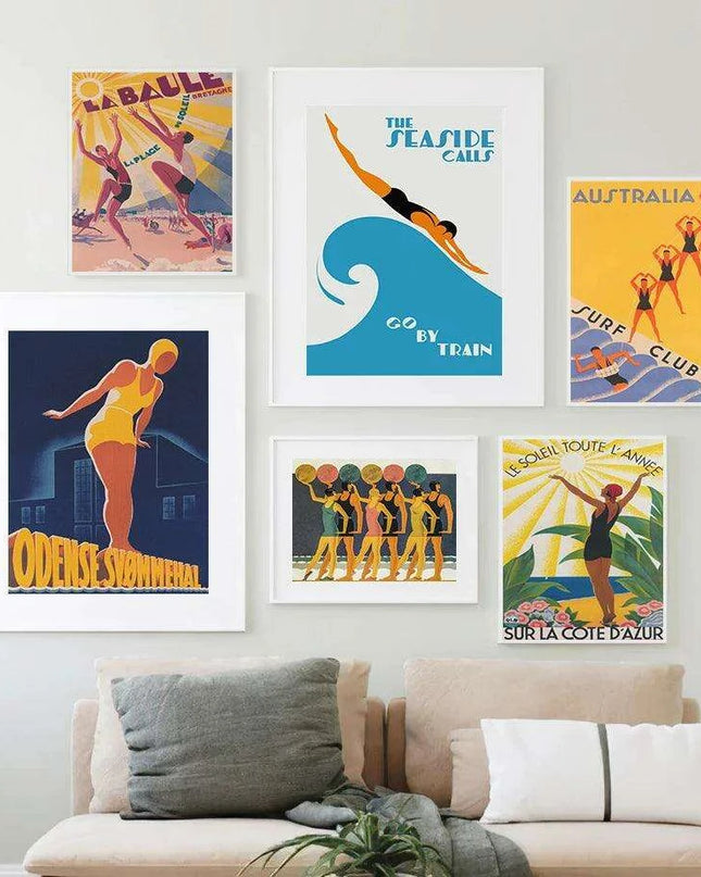 Coastal Elegance: Timeless Vintage Travel Poster Canvas Art for Home and Office Decor