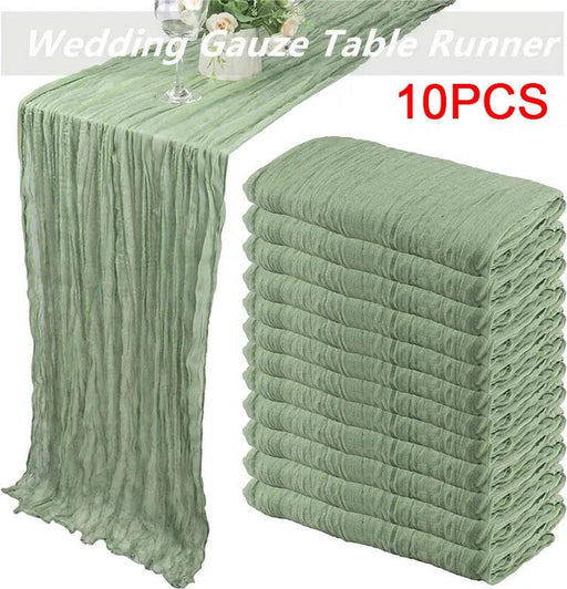 Boho Chic Cotton Cheesecloth Table Runner Set for Rustic Wedding and Home Decor (10pcs/set, 35.4"118" / 90cm300cm)