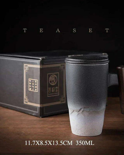 Chic Retro Ceramic Tea Mug with Wooden Lid and Handle - Perfect for Gifting at Home or Office