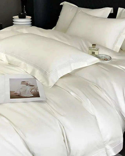 Elegant Egyptian Cotton Embroidered Duvet Cover Set, Premium Hotel-Quality Bedding with Bed Sheet and Pillowcases, Solid Color Luxury Collection