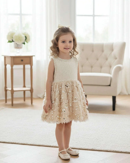 Charming Velvet A-Line Sleeveless Dress in Radiant White for Girls - Perfect for Winter Weddings and Festive Celebrations