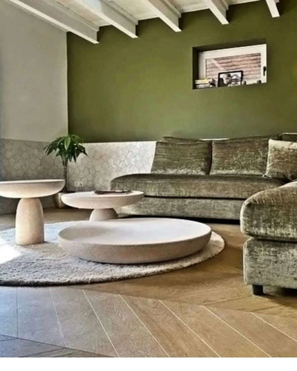 Sleek Grey Marble Nesting Coffee Table with Stylish Black Travertine Base for Contemporary Spaces