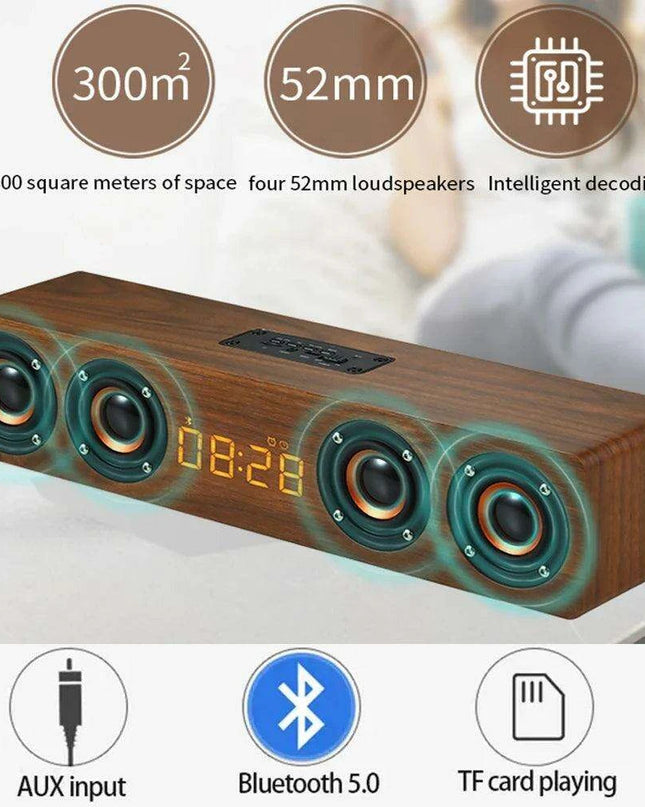 Stylish Wooden Bluetooth Alarm Clock with Built-in Speaker, FM Radio, and Color-Changing LED Lights for Home and Gaming Environments