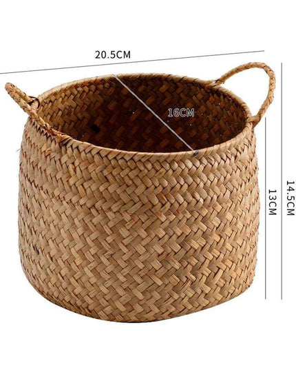 Rustic Seagrass Desktop Organizer and Storage Basket for Home Decor