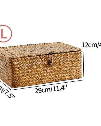 Woven Seagrass Storage Basket with Lid - Elegant and Functional Home Organizer