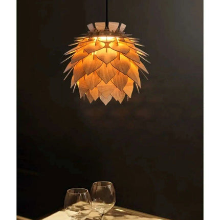Lotus-Inspired Walnut Pendant Chandelier Light Fixture