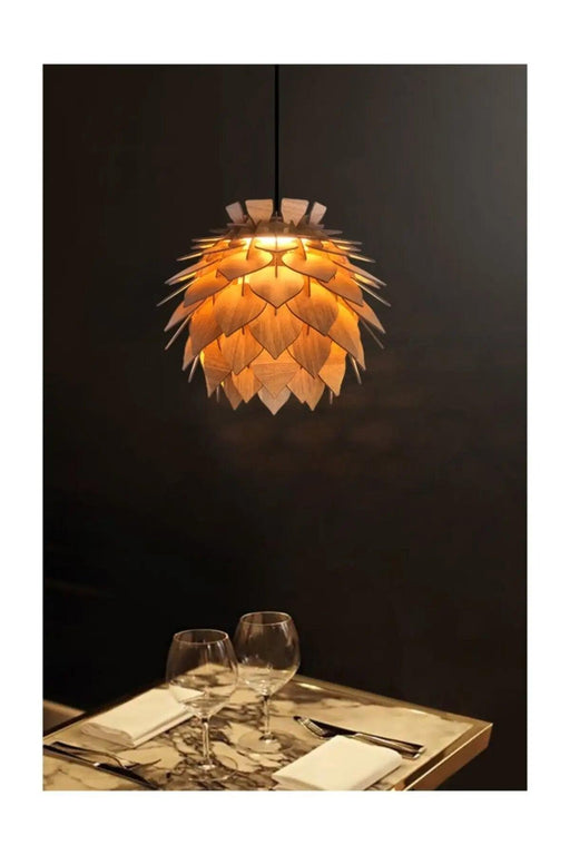 Lotus-Inspired Walnut Pendant Chandelier Light Fixture