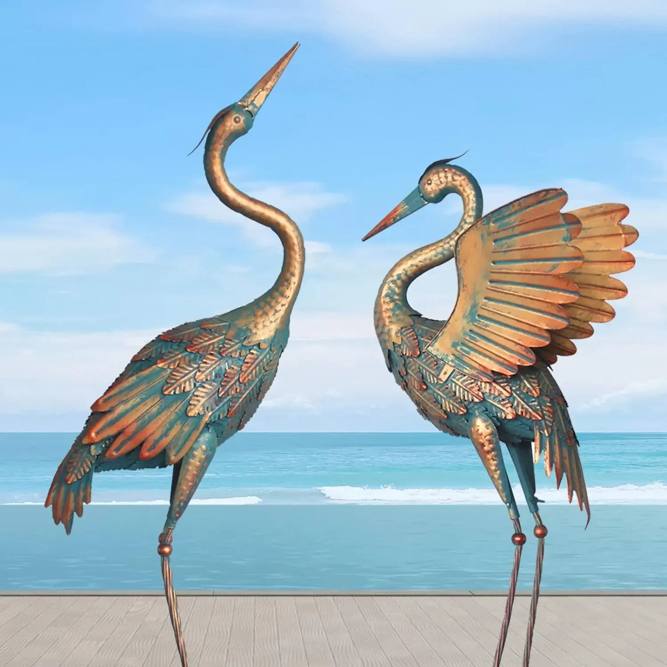 Bronze Heron Crane Sculpture for Outdoor Garden Décor - 33-37 Inches