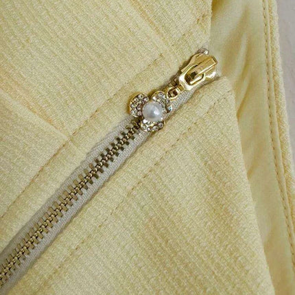 Asymmetrical Evening Dress with Diagonal Collar and Pleated Waist