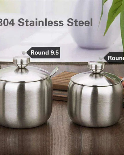 Sleek Stainless Steel Spice Storage and Dispensing Set with Spoon