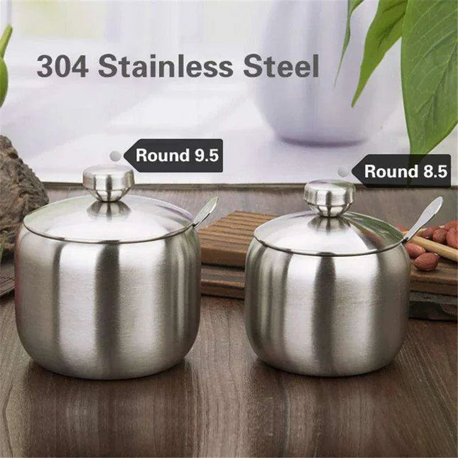 Sleek Stainless Steel Spice Storage and Dispensing Set with Spoon