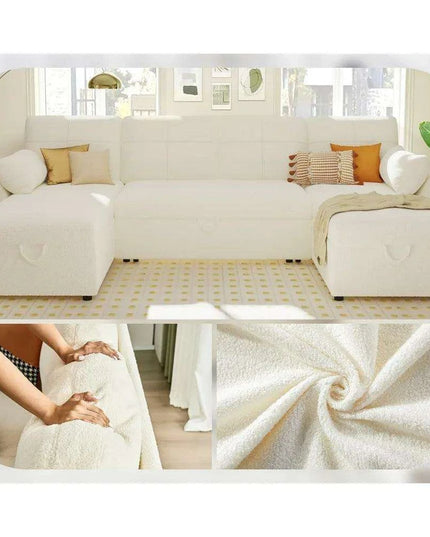 Elegant 110" Grey Linen Sofa Bed with Dual Chaise Storage Solutions