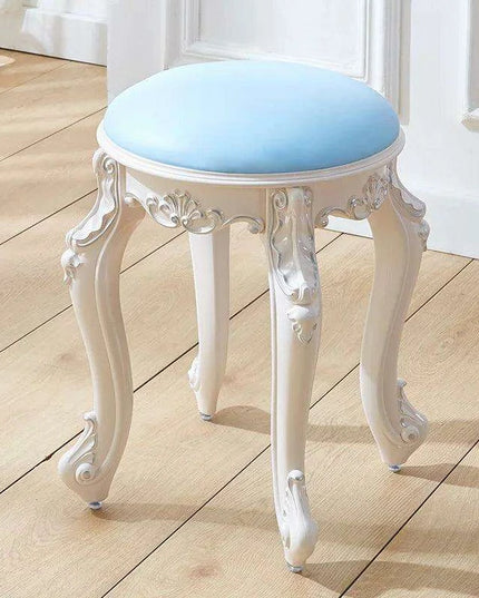 Elegant Silver White Leather Vanity Stool with European Flair