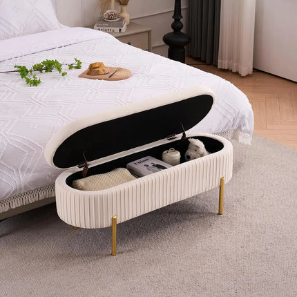 VivoHome Modern Velvet Storage Bench with Gold Legs for Bedroom & Entr