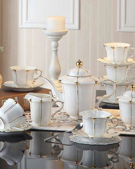 Regal Elegance Gold Pearl Bone China Tea and Coffee Set - Sophisticated Collection for Luxurious Teatime