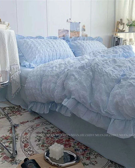 Kawaii Seersucker Ruffled Lace Bedding Collection