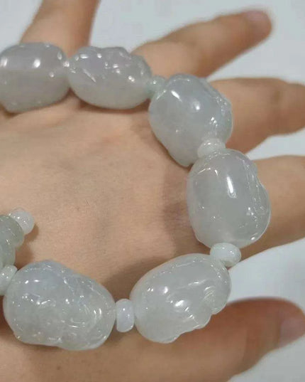 Serene Myanmar Jadeite Buddha Head Beads Bracelets for Couples