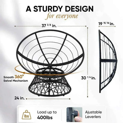 Luxurious 360° Swivel Wicker Papasan Chair with Plush Cushion and Metal Frame