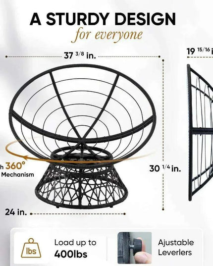 Luxurious 360° Swivel Wicker Papasan Chair with Plush Cushion and Metal Frame