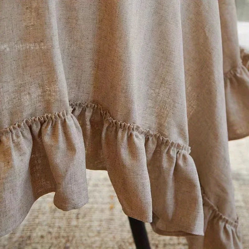 Linen Ruffled Tablecloth – Beige | Très Elite