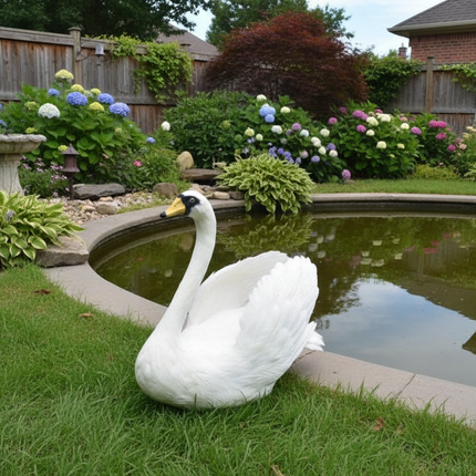 Realistic Large Swan Garden Decoration — Foam & Feather, 50×55cm