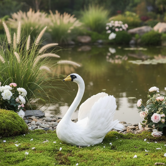 Realistic Swan Garden Decoration — Foam & Feather, 50×55 cm