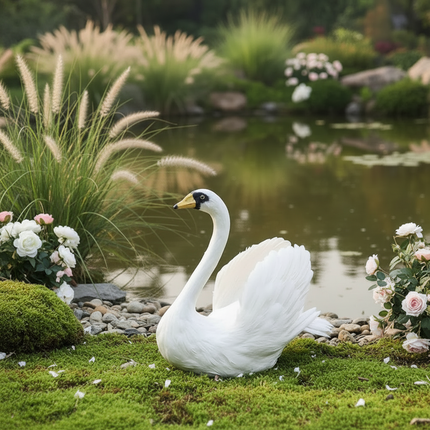 Realistic Swan Garden Decoration — Foam & Feather, 50×55 cm