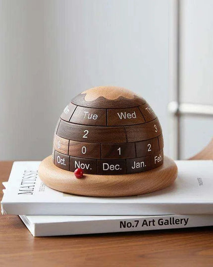 Artisan Black Walnut Planet Calendar Sculpture - Chic Accent for Home and Office