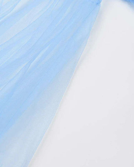 Plus Size Women's Blue Mesh Long Dress with Round Neck & 3/4 Sleeves - 2024 Spring Autumn Fashion JR77105