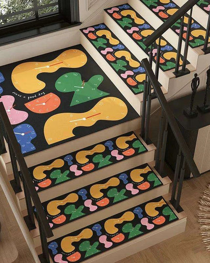 Colorful Cartoon Graffiti Non-Slip Stair Tread Mat - Stylish and Absorbent Safety Cover